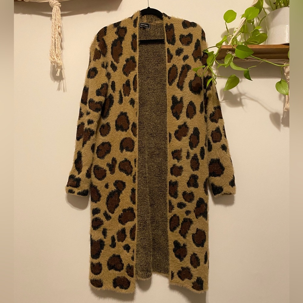 Long Leopard Trench Cardigan